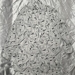 Abstract Face Print Button Down Shirt long sleeve blouse. Women or Junior.